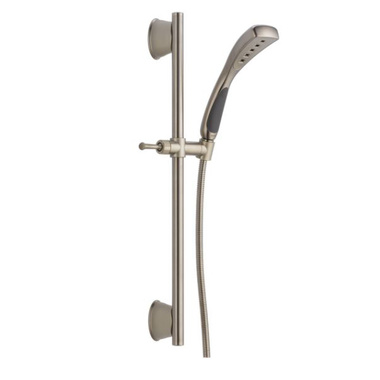 Click here to see Delta 51569-SS Delta Universal Showering 2in Single-Setting Hand Shower with Slide Bar, Square, 2 GPM, H2Okinetic, WaterSense, Stainless - 51569-SS