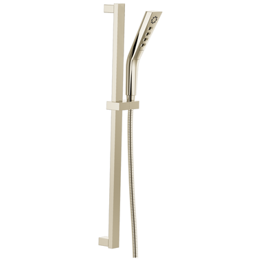 Click here to see Delta 51799-PN Delta 3-Setting Hand Shower with Slide Bar, H2Okinetic, Touch-Clean, WaterSense, 1.75 GPM, Polished Nickel - 51799-PN