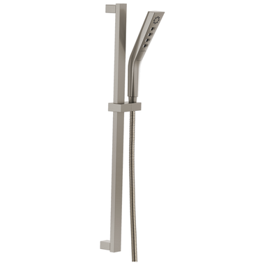Click here to see Delta 51799-SS Delta 3-Setting Hand Shower with Slide Bar, H2Okinetic, Touch-Clean, WaterSense, 1.75 GPM, Stainless - 51799-SS