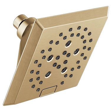 Click here to see Delta 52664-CZ Delta H2Okinetic 5-Setting Angular Modern Raincan Shower Head, 1.75 GPM, Touch-Clean Nozzles, WaterSense, Champagne Bronze - 52664-CZ