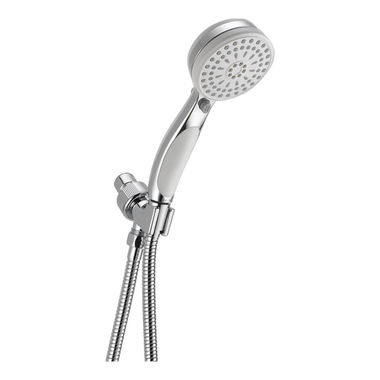 Click here to see Delta 54424-WC18-PK Delta 3in 9-Setting ActivTouch Hand Shower with Stretchable Metal Hose and Adjustable Shower Mount, 1.75 GPM, Touch-Clean, Chrome/White - 54424-WC18-PK