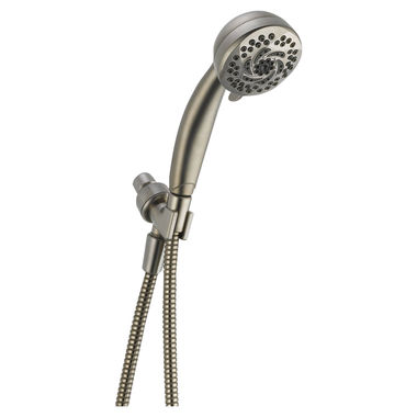 Click here to see Delta 54436-SS-PK Delta Premium Five-Setting Hand Shower with Adjustable Shower Mount and 60in to 82in Stretchable Metal Hose, Touch-Clean, 1.75 GPM, Stainless - 54436-SS-PK