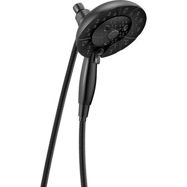 Click here to see Delta 58480-BL-PK Delta H2Okinetic In2ition 1.75 GPM 5-Setting Two-in-One Shower, Round,  WaterSense Certified, MagnaTite Docking, Matte Black - 58480-BL-PK