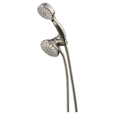 Click here to see Delta 58968-SS-PK Delta ActivTouch 9- Spray Setting Hand Shower/Shower Head Combo with Stretchable Metal Hose, 1.75 GPM, Touch-Clean, WaterSense, Stainless - 58968-SS-PK