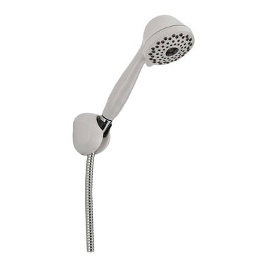 Click here to see Delta 59711-WH-PK Delta Universal Showering Premium Seven-Setting Fixed Wall Mount Hand Showerwith Stretchable Metal Hose, 1.75 GPM, Touch-Clean, Round, White -  59711-WH-PK