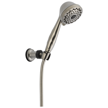 Click here to see Delta 59716-SS Delta Premium Seven-Setting ADA Touch-Clean Wall Mount Hand Shower with 60in to 82in Stretchable Metal Hose, 1.75 GPM, Stainless - 59716-SS