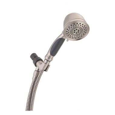 Click here to see Delta 75526SN Delta Five-Setting Touch-Clean Hand Shower with Shower Arm Mount and 72in Ultra Flex Hose, 2.0 GPM, 80 PSI, Satin Nickel - 75526SN