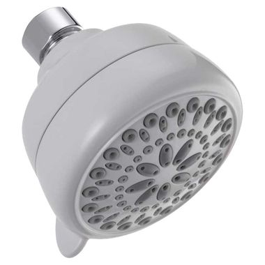 Click here to see Delta 75763WH Delta Universal Showering 7-Spray Setting Shower Head, WaterSense Certified, Touch-Clean, 2.0 GPM, 3-3/8in Round spray Face, White - 75763WH