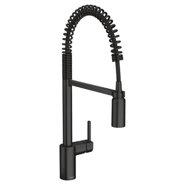 Click here to see Moen 5923BL Moen Align Single Handle Pre-Rinse Spring Pull-Down Kitchen Faucet, Matte Black - 5923BL