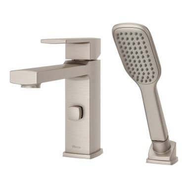 Click here to see Pfister RT6-2DAK Pfister Deckard Single-Handle Roman Tub Faucet with 1.8 GPM Hand Shower, Lever Handle, Pforever Seal, Brushed Nickel - RT6-2DAK