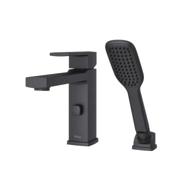 Click here to see Pfister RT6-2DAB Pfister Deckard Single-Handle Roman Tub Faucet with 1.8 GPM Hand Shower, Lever Handle, Pforever Seal, Matte Black - RT6-2DAB
