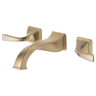 Click here to see Brizo 65830LF-GL-ECO Brizo Virage Two-Handle Wall-Mount Brilliance Luxe Gold Bathroom Faucet with Metal Grid Strainer and Overflow, 1.2 GPM - 65830LF-GL-ECO