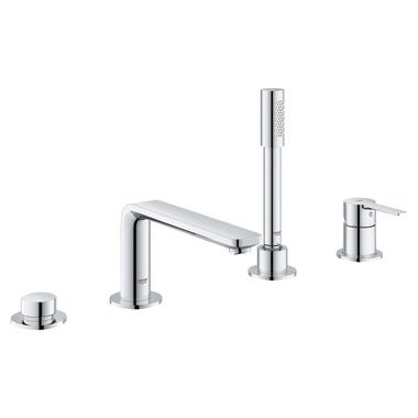 Click here to see Grohe 19577001 Grohe Lineare Single-Handle Roman Tub Faucet with Sena Stick Hand Shower, 4 Hole, SpeedClean Nozzles, SilkMove Ceramic Cartridge, Starlight Chrome - 19577001