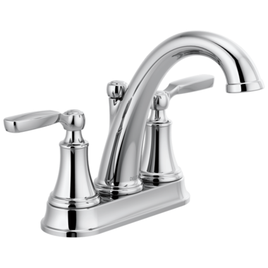 Click here to see Delta 2532LF-TP Delta Woodhurst Two-Handle Centerset Bathroom Faucet with 50/50 Pop-Up, Deck Mount, Lever Handles, Tract-Pack, 1.2 GPM, Chrome - 2532LF-TP