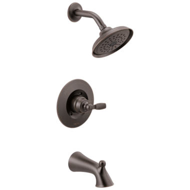 Click here to see Delta T14432-RB Delta Woodhurst Monitor 14 Series Single-Handle Tub/Shower Faucet with Rain Showerhead, Touch-Clean, 1.75 GPM, Lever Handle, Venetian Bronze - T14432-RB