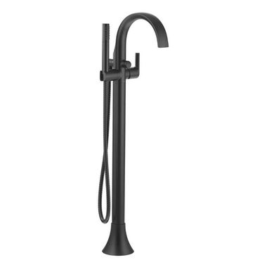 Click here to see Moen S3105BL Moen Doux 6 GPM Single-Handle Freestanding Tub Filler with 1.75 GPM Single-Function Hand Shower, 59in Metal Hose, Matte Black - S3105BL