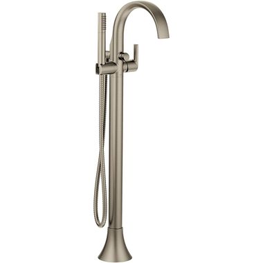 Click here to see Moen S3105BN Moen Doux 6 GPM Single-Handle Freestanding Tub Filler with 1.75 GPM Single-Function Hand Shower, 59in Metal Hose, Brushed Nickel - S3105BN