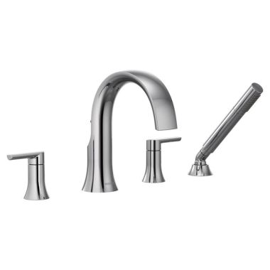Click here to see Moen TS984 Moen Doux Two-Handle Roman Tub Faucet with 1.75 GPM Single-Function Hand Shower, High Arc Spout, Lever Handles, Polished Chrome - TS984