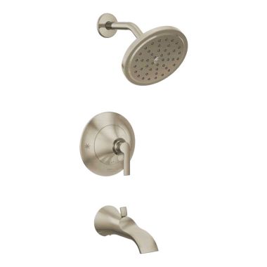 Click here to see Moen TS2203BN Moen Doux Posi-Temp Tub/Shower Faucet 2.5 Rainshower, 1-Function, Single Lever Handle, M-PACT, Immersion, Brushed Nickel - TS2203BN