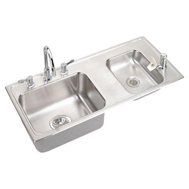 Click here to see Elkay DRKADQ371755RC DRKADQ371755RC Lustertone Stainless Steel Double Bowl Sink Package