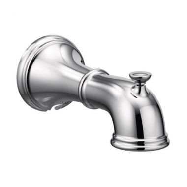 Click here to see Moen 185820 Moen Belfield 7-3/4-inch Wall Mounted Chrome Metal Tub Spout with Pull-Up Diverter, 1/2-inch Connection Size, Slip Fit - 185820