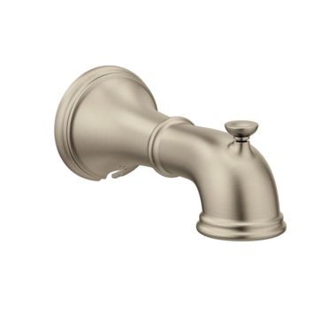 Click here to see Moen 185820BN Moen Belfield 7-3/4-inch Wall-Mounted Brushed Nickel Metal Tub Spout with Pull-Up Diverter, 1/2inch Connection Size, Slip Fit - 185820BN