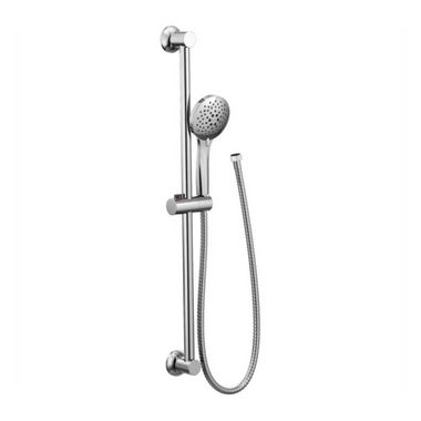 Click here to see Moen 3558EP Moen 4-3/8in Five-Function Hand Shower with 30in Slide Bar, Round, Eco-Performance, 1.75 GPM, WaterSense, 69in Spiral Hose, Chrome - 3558EP