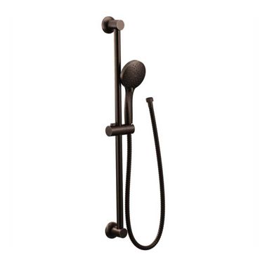 Click here to see Moen 3558EPORB Moen 4-3/8in Five-Function Hand Shower with 30in Slide Bar, Round, Eco-Performance, 1.75 GPM, WaterSense, 69in Spiral Hose, Oil Rubbed Bronze - 3558EPORB