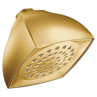 Click here to see Moen 6325BG Moen Moenflo 4-1/16” Single-Spray Function Shower Head, Square, Fixed-Mount, 2.5 GPM, LifeShine Finish, Brushed Gold - 6325BG