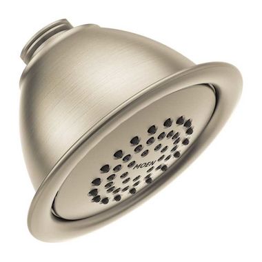 Click here to see Moen 6371EPBN Moen Single-Spray Function 4in Shower Head, Full Spray, 1.75 GPM, LifeShine Finish, Fixed Wall-Mount, Nonmetallic Spray Face, Brushed Nickel - 6371EPBN