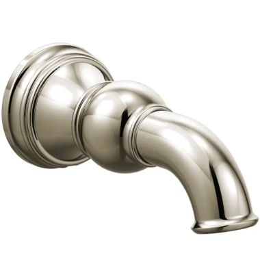 Click here to see Moen S12105NL Moen Weymouth Wall Mounted Polished Nickel Non-Diverter Tub Spout, 1/2-inch Connection Size, Slip Fit - S12105NL