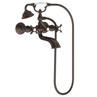 Click here to see Moen S22105ORB Moen Weymouth Two-Handle Dual-Mount Tub Filler Trim with 1.75 GPM One-Function Hand Shower, Cross Handles, Oil Rubbed Bronze - S22105ORB