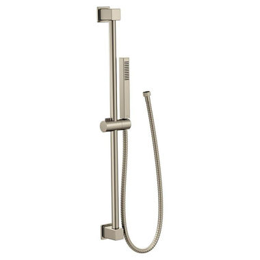 Click here to see Moen S3880EPBN Moen Single-Function Handheld Shower with 30in Slide Bar, Square, LifeShine Finish, Eco-Performance, 1.75 GPM, WaterSense, Brushed Nickel - S3880EPBN
