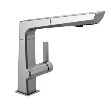 Click here to see Delta 4193-AR-DST Delta Pivotal Single Handle Pull-Out Kitchen Faucet, Arctic Stainless - 4193-AR-DST