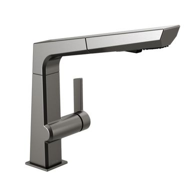 Click here to see Delta 4193-KS-DST Delta Pivotal Single Handle Pull-Out Kitchen Faucet, Black Stainless - 4193-KS-DST