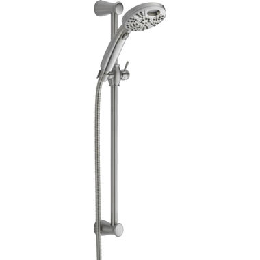 Click here to see Delta 51406-C-SS Delta Universal Showering Temp2O Celsius-Display Six-Setting Hand Shower with Slide Bar, Round, 2 GPM, Touch-Clean, WaterSense, Stainless - 51406-C-SS