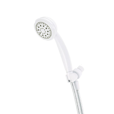 Click here to see Delta 75515CWH Delta 3in Five-Setting Wall Mount Hand Shower with 60in Stainless Steel Hose, 2.0 GPM, Touch-Clean Nozzles, Round, WaterSense, White - 75515CWH