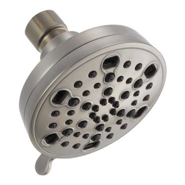 Click here to see Delta 75559CSN Delta Universal Showering H2Okinetic 5-Setting Shower Head with Touch-Clean Nozzles, Round, 1.75 GPM, Spotshield Brushed Nickel - 75559CSN