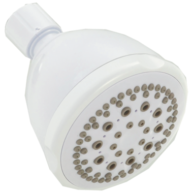 Click here to see Delta 75564CWH Delta 5-Setting Shower Head with Touch-Clean Nozzles, Round, 1.75 GPM, White - 75564CWH
