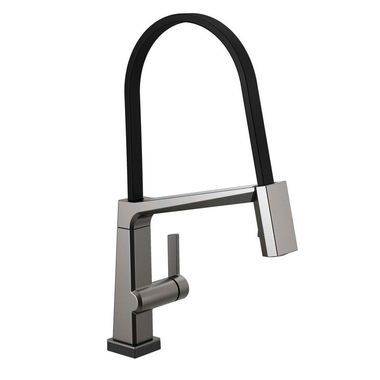 Click here to see Delta 9693T-KS-DST Delta Pivotal Touch2O Single-Handle Exposed Hose Kitchen Faucet, Black Stainless - 9693T-KS-DST