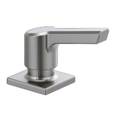 Click here to see Delta RP91950AR Delta Pivotal 13oz Soap and Lotion Dispenser, Square, Counter-Mount, Arctic Stainless - RP91950AR