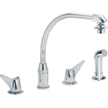 Click here to see Elkay LKD2453 Elkay Concealed Mount Two-Handle Kitchen Faucet w/ Side Spray, High Arc Tubular Swing Spout, Wing Handles, Chrome - LKD2453
