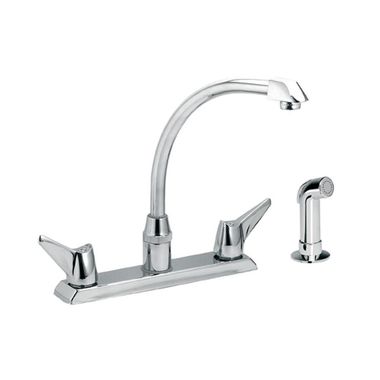 Click here to see Elkay LKD2443 Elkay Top Mount Two-Handle Kitchen Faucet w/ Side Spray, High Arc Tubular Swing Spout, Wing Handles, Chrome - LKD2443