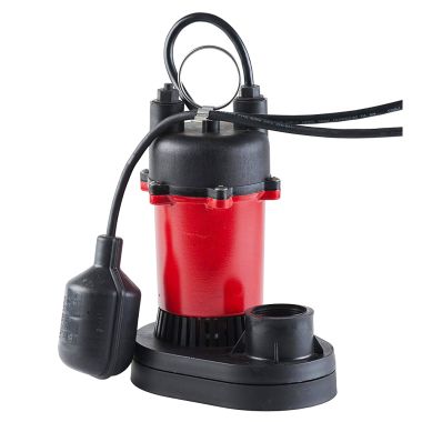 Click here to see Red Lion 14942742 Red Lion Submersible Thermoplastic Sump Pump with Tethered Float Switch, 1/2 HP, 5A, 8' Cord, 115V, 1-1/2