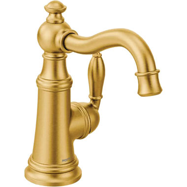 Click here to see Moen S62101BG Moen Weymouth Single Handle High Arc Bar/Prep Faucet, Brushed Gold - S62101BG