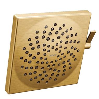 Click here to see Moen S6345BG Moen Velocity 8in Two-Function Rainshower Shower Head with Lever Control, Immersion Technology, LifeShine, Square, 2.5 GPM, Brushed Gold - S6345BG