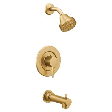 Click here to see Moen T2193EPBG Moen Align Posi-Temp Tub/Shower Faucet with Temperature Indicator, 1.75 GPM, 1-Function, Single Lever Handle, M-PACT, Brushed Gold - T2193EPBG
