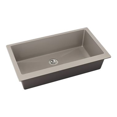 Click here to see Elkay ELXRUP3620SM0 Elkay Quartz Luxe Single Bowl Undermount Kitchen Sink with Perfect Drain, Silvermist - ELXRUP3620SM0