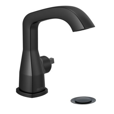 Click here to see Delta 576-BLMPU-LHP-DST Delta Stryke Matte Black Lavatory Faucet with Escutcheon, Metal Pop-Up, 1.2 GPM, Less Handle, DIAMOND Seal - 576-BLMPU-LHP-DST