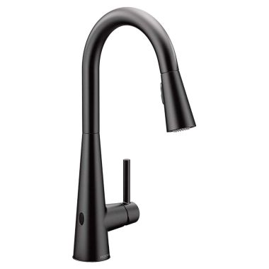 Click here to see Moen 7864EWBL Moen Sleek Single Handle High Arc Pull-Down Kitchen Faucet w/ MotionSense Wave, Matte Black  - 7864EWBL